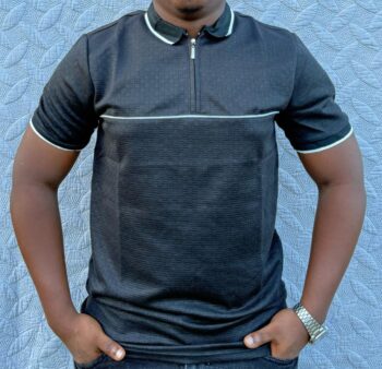 Classic Men T-shirt stripped Dark grey